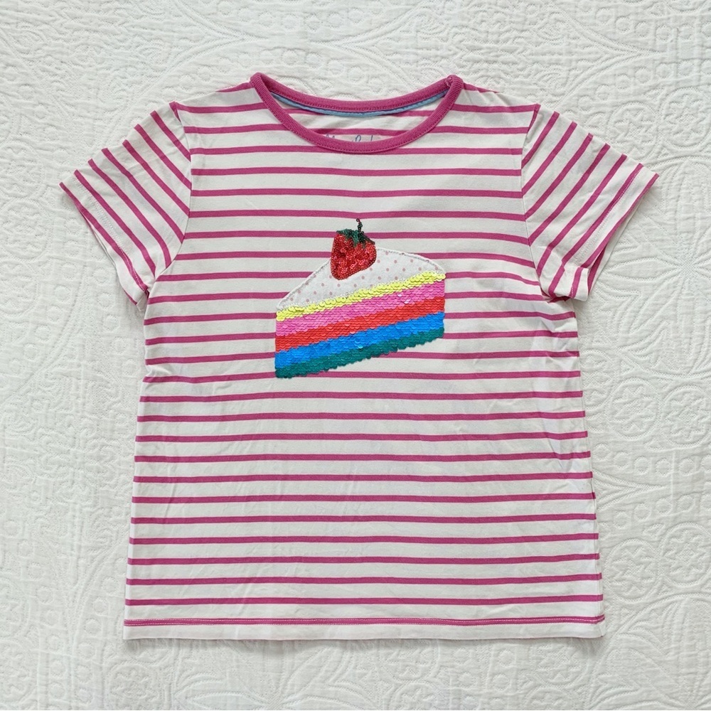 Mini Boden Color-Change Sequin Cake Short Sleeve Shirt, Pink / White‎ (9-10 Yr)